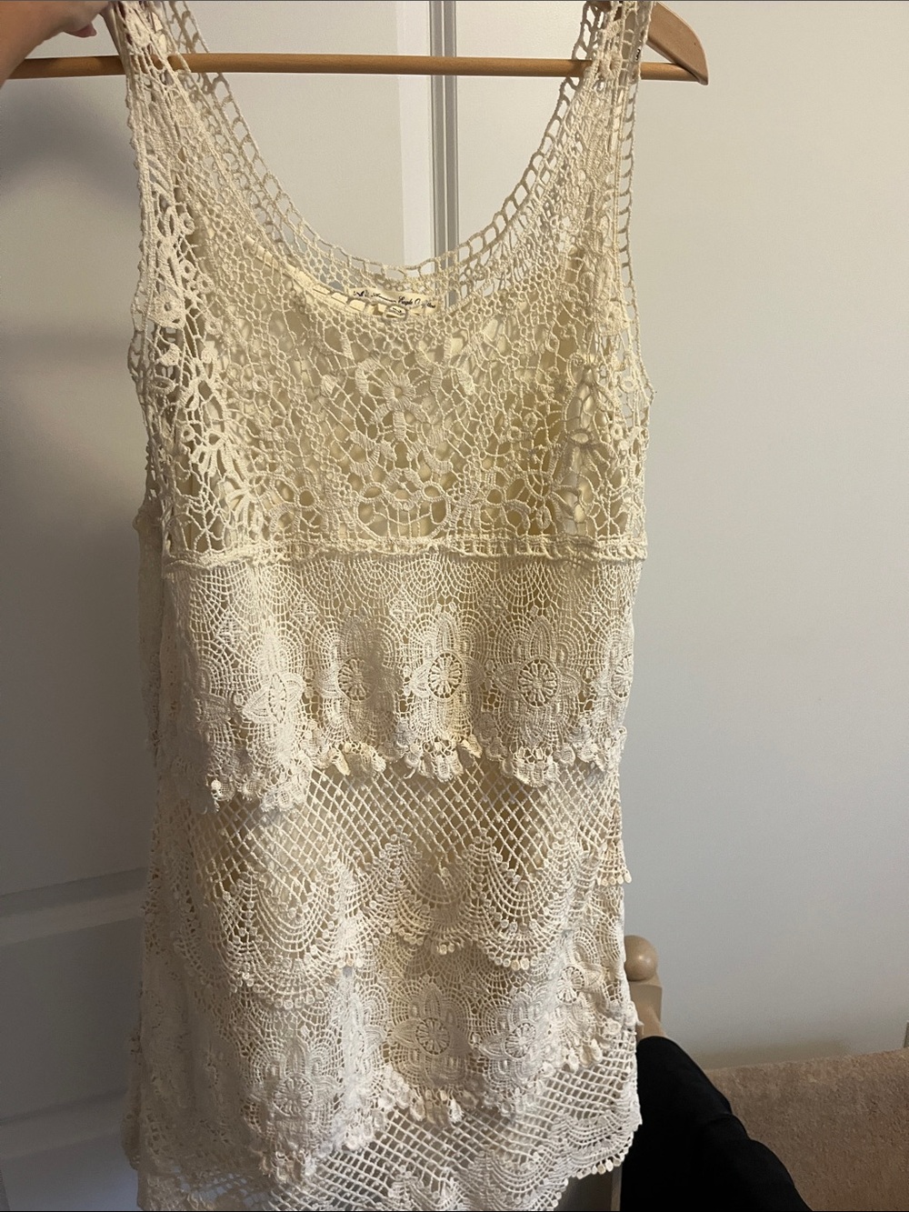 American Eagle Outfitters Cream Crochet Lace Mini Dress